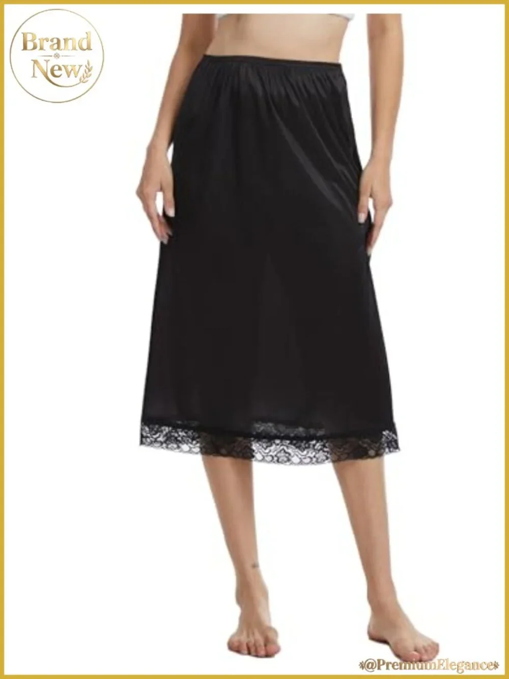 Women's Half Slip A-Line Lace Trim Mini Underskirt Silky Polyester